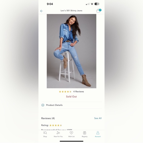 Levi's 501 Skinny Jeans - Picture 1 of 6